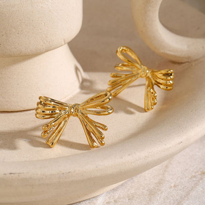 16K Gold-Plated Stainless Steel Bow Earrings